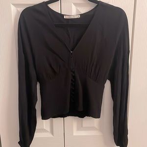 Black peasant style blouse with buttons